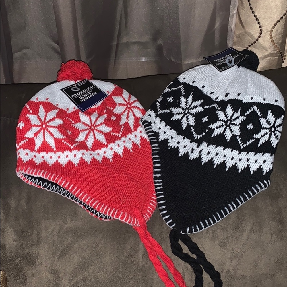 Two Peruvian hats one red one black one size